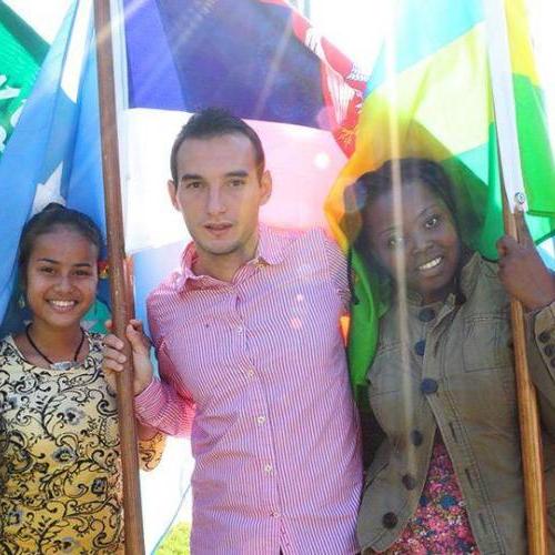 International students holding flags